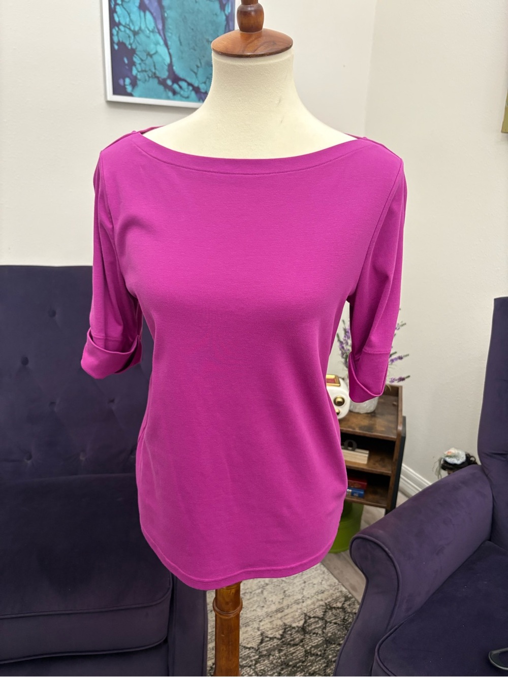 Lauren Ralph Lauren Fuchsia Boatneck Elbow-Sleeve Top
